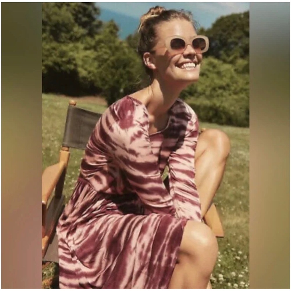 M1 Dolan Left Coast‎ Collection Tie Dye Midi Dress Wine Pink Long Sleeve M NWT